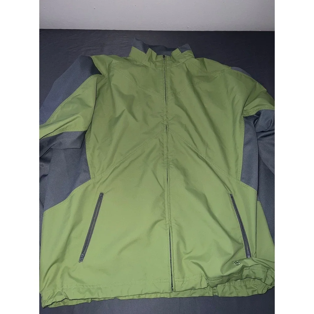 Gear For Sports Mens Zip Athletic Jacket Green Grey Reflective Running Size M